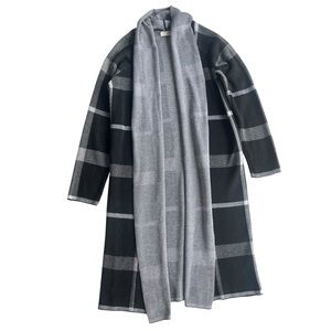 Tea & Cup Los Angeles Womens Sz OS Black Gray Plaid Open Duster Sweater Cardigan